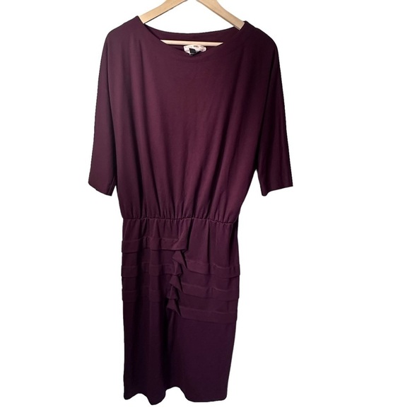 Nicole Miller Artelier Burgundy Dolman Sleeved Tiered Ruffle Dress Size 0x